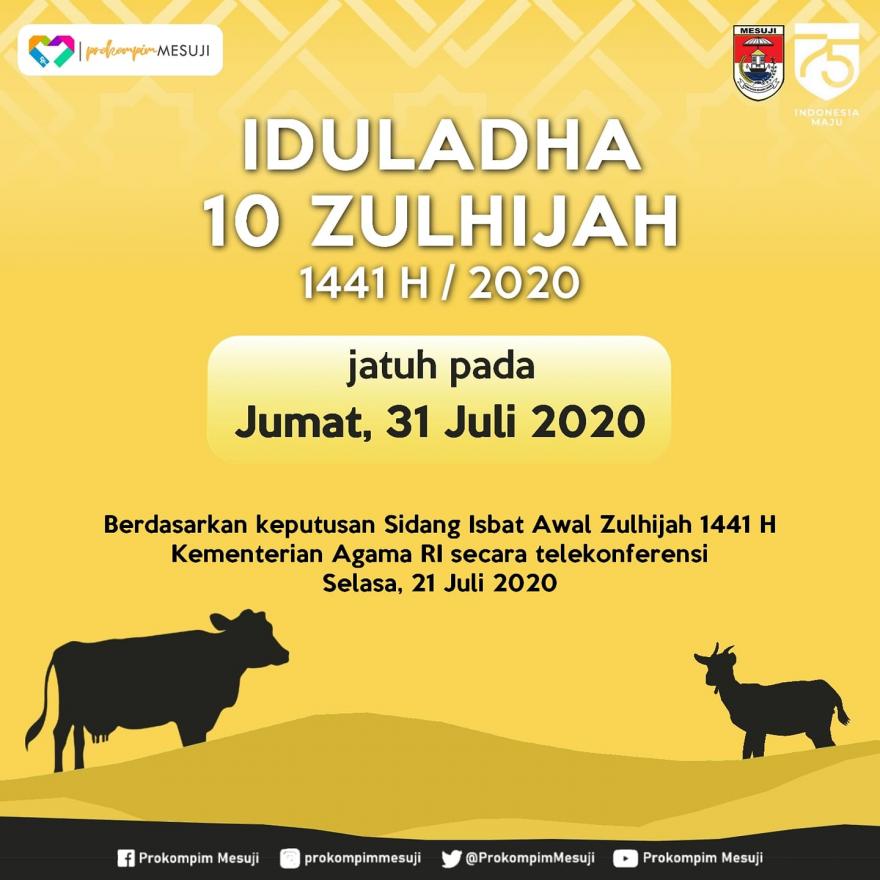 Iduladha 10 Zulhijah 1441 H jatuh pada Jumat, 31 Juli 2020